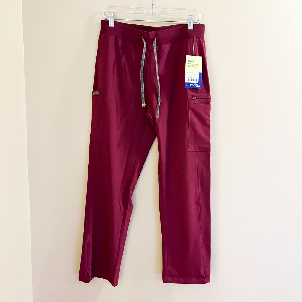 NWT Landau Forward 5-Pocket Rib Knit Waistband Cargo Scrub Pant Petite M…